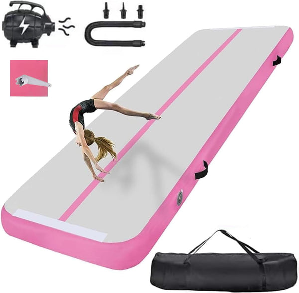 Inflatable Air Gymnastics Mat Training Mats with Pump - 4 inches Thickness Inflatable Tumble Gymnastics Tracks for Home & Gym Use Training Cheerleading Yoga Water