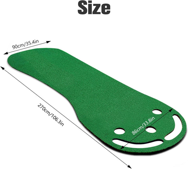 Putting Green Indoor for Golf Putting Green Mats Set, Non-Slip Design 3-Hole Putting Mat Golf Trainning Mat for Home Office Golf Lovers Indoor/Outdoor Play, 90 x 270cm