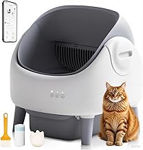 Open Top Self Cleaning Cat Litter Box Automatic Cat Litter Box for Multiple Cats-Large Smart Litter Boxes Electric Litter Box with APP Control, Safety Sensor (White and Grey)