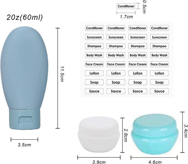 8 Pcs Travel Bottles Set,3pcs 60ML Travel Bottles & Containers,2 Cream Boxes, Waterproof Label,Small Mini Empty Plastic Squeeze Bottles, for Travel Toiletries,Shampoo and Conditioner with Storage Bag