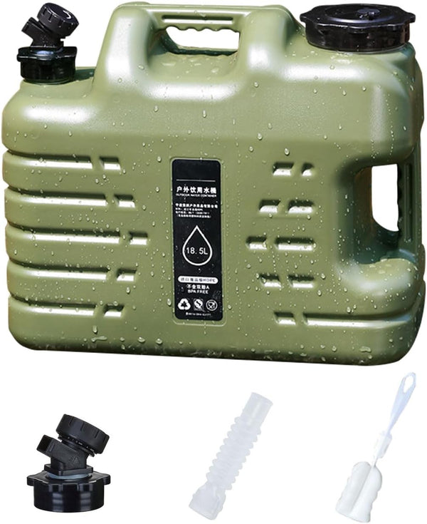 18.5L/4.9 Gal Camping Water Container with Spigot Water Jug for Camping Large Capacity No-Leak Design, BPA Free Military Green Portable Water Tank Camping Hiking Emergency Preparedness Waterport