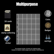 30-Pocket Coin Collection Pages, Coin Collection Supplies Standard 9-Hole Binder Compatible Coin Binder 3.5x3.5cm Pocket Size Coin and Stamp Collecting Supplies (30Pocket,3.5x3.5cm,15 Sheet)