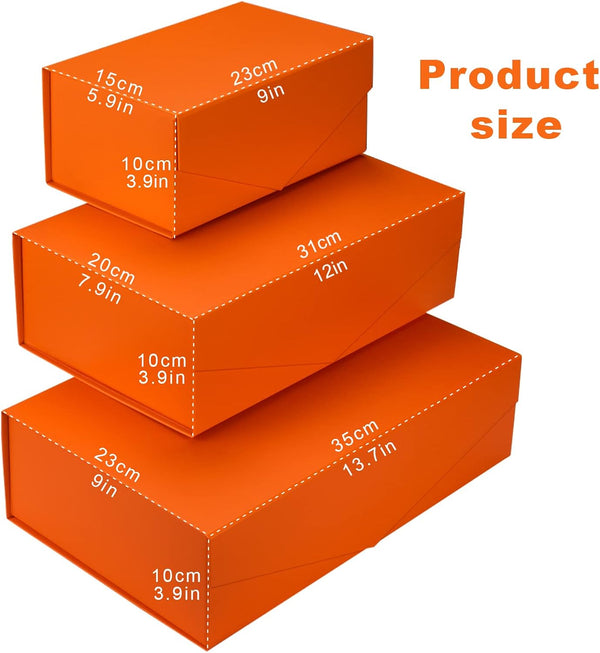Gift Box with Lid, Collapsible Bridesmaid Proposal Box with Magnetic, Sturdy Storage Box for Birthdays, Weddings, Father's Day, Christmas (Orange,23 x 15 x 10,9 x 5.9 x 3.9 inches)