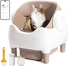 Open Top Automatic Cat Litter Box Self Cleaning Cat Litter Box for Multiple Cats-Large Smart Litter Boxes Electric Litter Box with APP Control, Safety Sensor (Champagne)