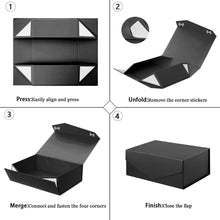 Gift Box with Lid, Collapsible Bridesmaid Proposal Box with Magnetic, Sturdy Storage Box for Birthdays, Weddings, Father's Day, Christmas(Black,31 x 20 x 10,12 x 7.9 x 3.9 inches)