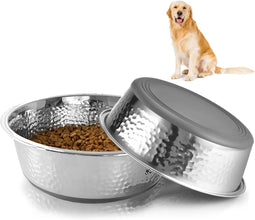 Heavy-Duty Hammered Metal Dog Bowls - BPA-Free, Non-Slip Rubber Base, Dishwasher Safe Stainless Steel Dog Food Bowl Set for Small to Medium Dogs Bowls Set Medium Sized Dog (0.9 Litre Each, Set of 2)