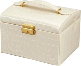 Jewelry Box for Women Girls Wife Ideal Gift, 2-5 Layer Jewelry Organizer Display Earrings Bracelets Rings Necklaces, PU Leather & Soft Velvet Lined (3-LAYER Beige crocodile pattern)