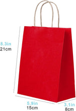 50 Pack Small Red Paper Gift Bags with Handles, Great for Christmas, Parties Bulk Red Gift Bags Red Kraft Bags Small Red Gift Bags Red Paper Gift Bags with Handles, 15x8x21cm, 5.9