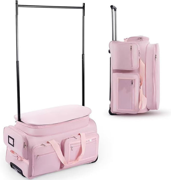 Dance Bag with Garment Rack Dance Competition Bag Rolling Dance Bag- Quick Privacy Changing Station, Easy Assembly, Ultra-Light Collection, Wear-Resistant for Dancers Livestreamer Athletes ﻿ (Pink)