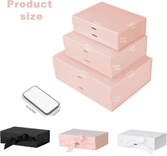 Gift Box with Lid, Collapsible Bridesmaid Magnetic Closure Proposal Box with Satin Ribbons, Sturdy Storage Box for Birthdays, Weddings,Christmas(Pink, 33.2 x 27 x 11.2cm, 13.1 x 10.6 x 4.4 inchs)