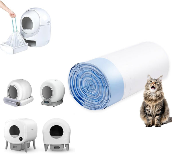 Cat Litter Bags Compatible with Automatic Cat Litter Boxes, Self-Cleaning Cat Litter Box Liner Replacement Bags 20 Pieces Total -1 Roll of Drawstring Trash Bags, Heavy-Duty (cream white)