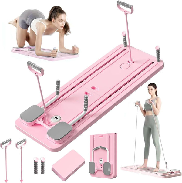 Pilates Board, Pilates Reformer, 5 in 1 Multi-Functional Fitness Board, Suitable for Core Training, Fat Burning, Pilates, with Automatic Rebound Design, Simple Operation, Easy Storage