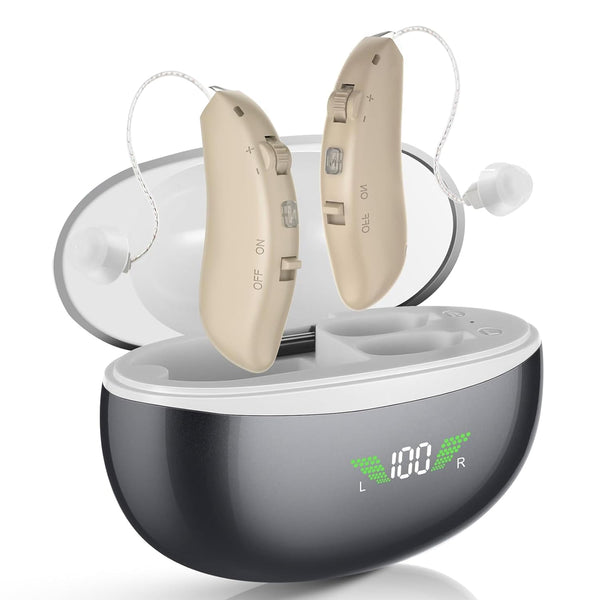 Hearing Aids for Seniors Rechargeable with Noise Canceling, Hearing Amplifier for Adults, Sound Amplifier for Hearing Loss - in Ear - with Volume Control (black)