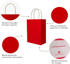 50 Pack Medium Red Paper Gift Bags with Handles, Good for Valentine's Day Events Bulk Red Gift Bags Red Paper Shopping Bags, Red Kraft Paper Bags with Handles, 21x11x27cm, 8.3