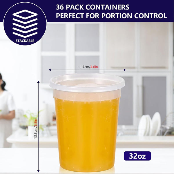 36-Pack 32 oz Plastic Deli Food Containers with Lids plastic soup containers with lids 32 oz plastic deli containers with lids variety pack, Leakproof, BPA-Free, Microwave/Freezer/Dishwasher Safe