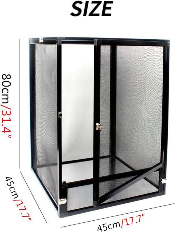 45 Gallon Aluminum Screen Cage - 360° Observation Reptile Terrarium for Chameleons Geckos Lizards Interaction-Easy Assembly Large Breeding Space Secure Open-Air Design (80x45x45cm/ 31.5x17.7x17.7)