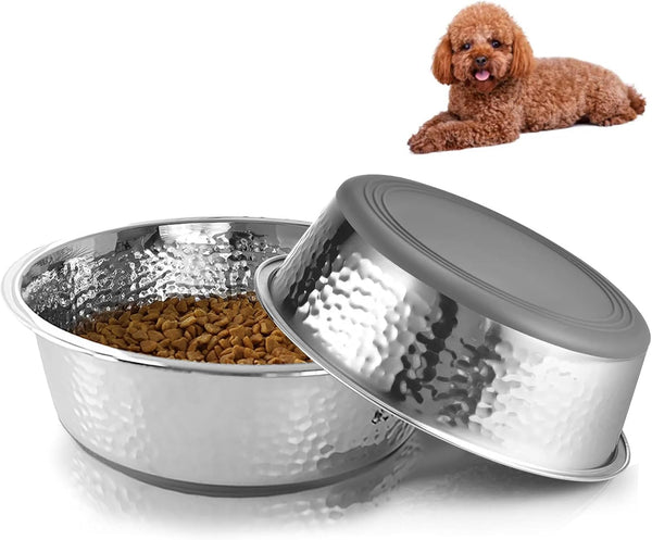Heavy Duty Hammered Stainless Steel Dog Bowls Sets for Small Dogs - Non-Slip, Rust Resistant, Dishwasher Safe,Food Grade, Puppy Bowl Set for Cats and Dogs Food Bowl Set (0.5 Litre Each, Set of 2)