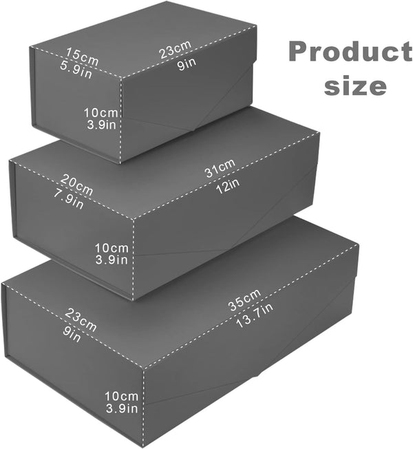 Gift Box with Lid, Collapsible Bridesmaid Proposal Box with Magnetic, Sturdy Storage Box for Birthdays, Weddings, Father's Day, Christmas (Silver grey,31 x 20 x 10,12 x 7.9 x 3.9 inches)