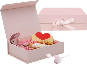Gift Box with Lid, Magnetic Closure Collapsible Bridesmaid Proposal Box with Satin Ribbons, Sturdy Storage Box for Birthdays, Weddings, Christmas(White, 24.1 x 17.8 x 7.7cm, 9.5 x 7 x 3 inchs)