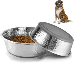 Heavy Duty Stainless Steel Dog Bowl Set Dog Food Dish - Rust Resistant, Food Grade, Non-Slip, Quiet and Stable for Cats and Dogs, Suitable for Dry and Wet Foods, Grey (0.5 litre Each, Set of 2)