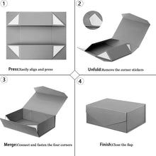 Gift Box with Lid, Collapsible Bridesmaid Proposal Box with Magnetic, Sturdy Storage Box for Birthdays, Weddings, Father's Day, Christmas (Silver grey,31 x 20 x 10,12 x 7.9 x 3.9 inches)