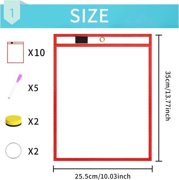 Dry Erase Pockets Reusable Sleeves 10 Pcs of Dry Erase Pocket Sleeves Heavy Duty Clear Sheet Protectors for Classroom - 10" x 14" Reusable Dry Erase Sleeves for Teacher Supplies and Job Ticket Holders