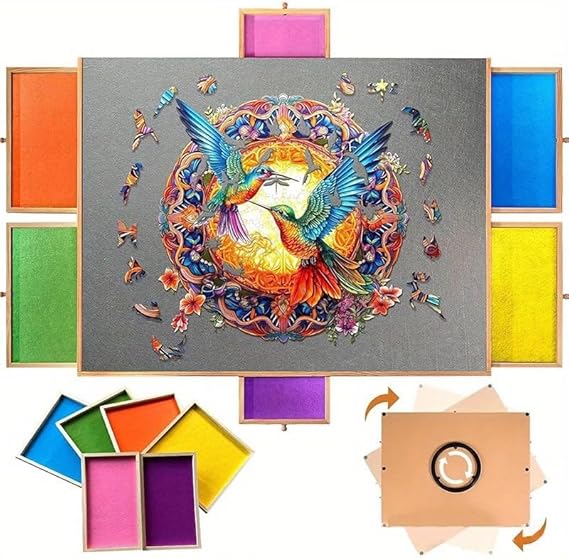 1500 Piece Rotating Puzzle Board with Drawers-Portable Wooden Jigsaw Puzzle Table for Adults-Large Sorting and Storage Gifts (Multi-Color)