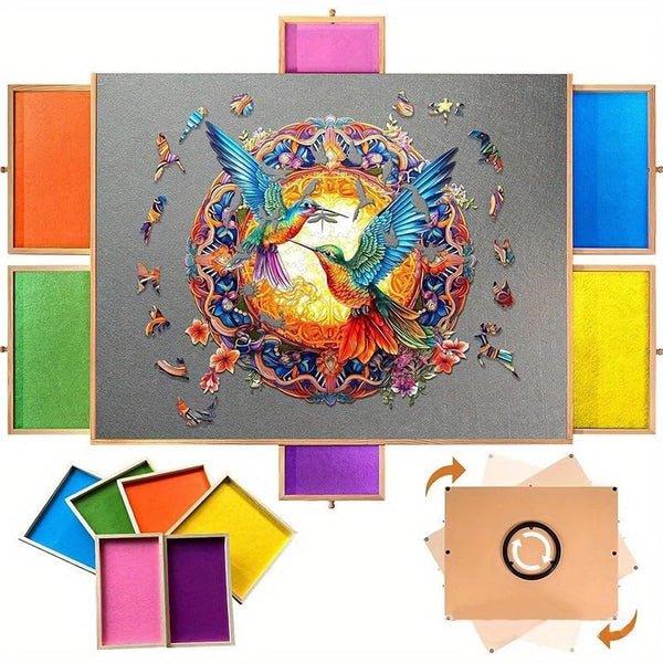 1500 Piece Rotating Puzzle Board with Drawers-Portable Wooden Jigsaw Puzzle Table for Adults-Large Sorting and Storage Gifts (Multi-Color)