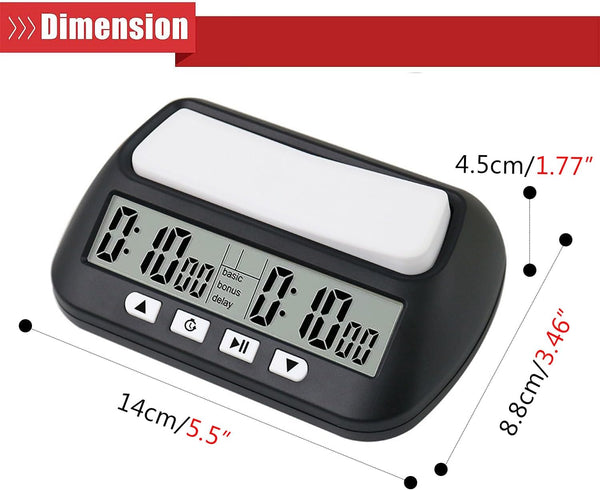 Professional Digital Chess Clock Timer Multifunctional with Bonus Delay Countdown Alarm Features Chess 2-Player Board Games Portable Timer with Tournament Chess Timer Clock Bonus Time Features, Black