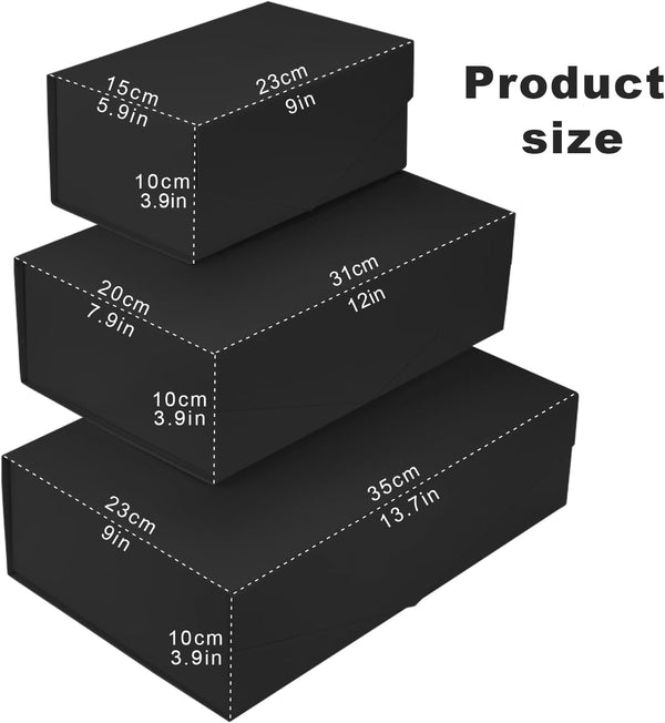 Gift Box with Lid, Collapsible Bridesmaid Proposal Box with Magnetic, Sturdy Storage Box for Birthdays, Weddings, Father's Day, Christmas(Black,35 x 23 x 10,13.7 x 9 x 3.9 inches)