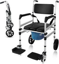 Folding Rolling Shower Wheelchair for Elderly and Disabled, Foldable & Adjustable Height Sturdy Rolling Shower Wheelchair for toilet Raised Toilet Seat Raiser with Handle for Senior (black)