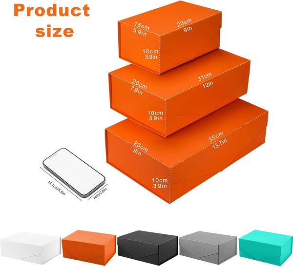 Gift Box with Lid, Collapsible Bridesmaid Proposal Box with Magnetic, Sturdy Storage Box for Birthdays, Weddings, Father's Day, Christmas (Orange,31 x 20 x 10,12 x 7.9 x 3.9 inches)