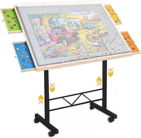 360° Tilting 1500 Piece Puzzle Board with Drawers Adjustable Angle & Height Adjustable Jigsaw Puzzle Board on Wheels with Legs Tilting Jigsaw Puzzle Table for Puzzle Lovers for Birthday ﻿ (Black)
