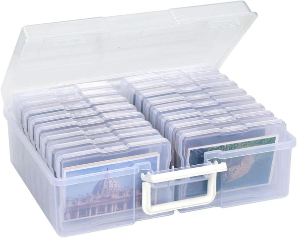 Clear Photo Storage Box 4x6 with 16 Inner Cases Picture Storage Box for Photo Organizers and Storage Acid-Free Photos, Plastic Craft Storage Box for Cards Stickers Stamps Office Supplies PVC-Free