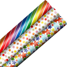 Happy Birthday Wrapping Paper Roll Colorful Gift Wrapping Paper Mini Roll with Iridescent Stripes Printed Paper for Christmas Birthday Present Gift Wrapping Paper Rolls - 43x300cm/17