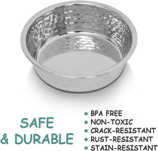 Heavy-Duty Hammered Metal Dog Bowls - BPA-Free, Non-Slip Rubber Base, Dishwasher Safe Stainless Steel Dog Food Bowl Set for Small to Medium Dogs Bowls Set Medium Sized Dog (0.9 Litre Each, Set of 2)
