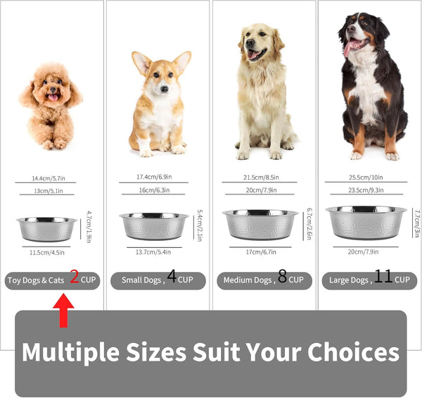 Heavy Duty Hammered Stainless Steel Dog Bowls Sets for Small Dogs - Non-Slip, Rust Resistant, Dishwasher Safe,Food Grade, Puppy Bowl Set for Cats and Dogs Food Bowl Set (0.5 Litre Each, Set of 2)