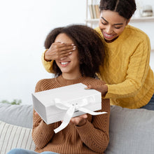 Gift Box with Lid, Collapsible Bridesmaid Magnetic Closure Proposal Box with Satin Ribbons, Sturdy Storage Box for Birthdays, Weddings, Christmas(White, 26.1 x 22.8 x 10cm, 10.3 x 9 x 3.9 inchs)