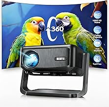 Mini Projector with WiFi and Bluetooth【Electric Focus/Auto Keystone】 Portable Bluetooth Projector, 1080P Support Movie - Auto Focus Rotatable Movie Phone Projector with 360° Adjustable Stand (Black)