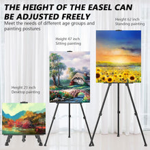 Black Easel Stand for Sign Adjustable Double-Layer Metal Easel for Painting Stand for Canvas, Portable Tripod for Canvas and Display, Includes Carrying Bag, Black, Height 19-62 Inches (49-157 cm)