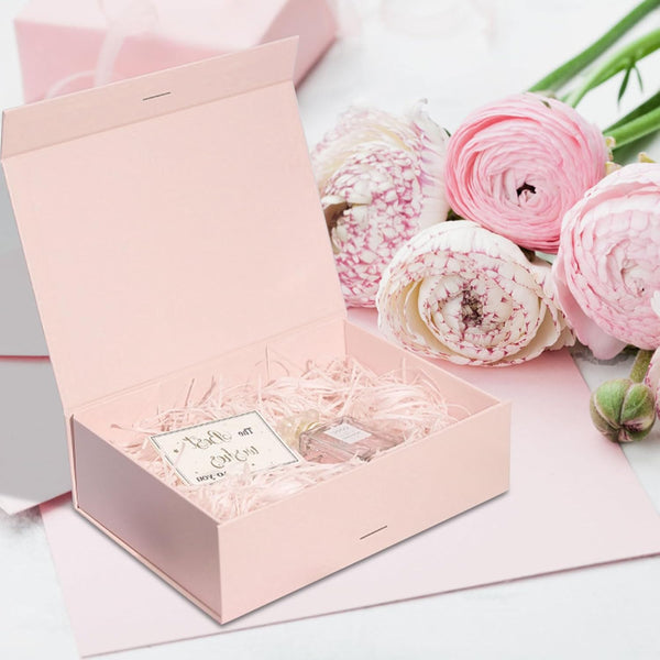 Gift Box with Lid, Collapsible Bridesmaid Magnetic Closure Proposal Box with Satin Ribbons, Sturdy Storage Box for Birthdays, Weddings,Christmas(Pink, 33.2 x 27 x 11.2cm, 13.1 x 10.6 x 4.4 inchs)