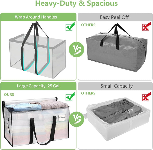 6-Pack Clear Large Moving and Storage Bags with Durable Zippers and Handles, Oversized Waterproof Storage Totes for Clothes and Supplies Heavy-Duty Waterproof Totes for Packing Organizing, 69x35x38cm