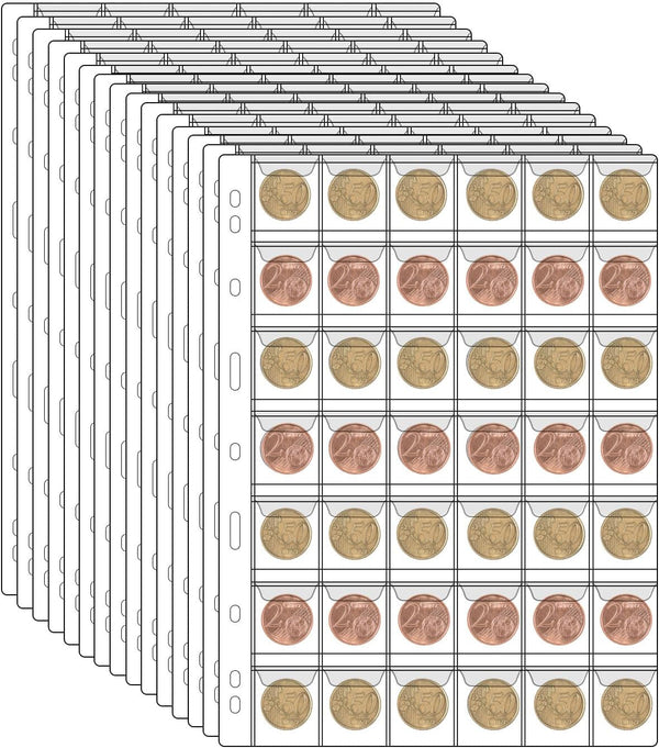 Coin Collecting Sleeves for All Coins - 42 Pockets per Sheet, 2.8x2.8cm Pocket Dimension Pocket Sleeves, Coin sorter 15 Sheets Standard 9-Hole Coin Storage Pages (42Pocket,2.8x2.8cm,15 Sheet)