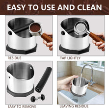 Espresso Knock Box Stainless Steel Espresso Grounds Knock Box With Removable Rubber Knock Bar, Anti-Splash Design,Dishwasher Safe Stainless Steel Used Coffee Grounds Container Disposal, Silver, 1600ml