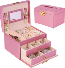 Jewelry Box for Women Girls Wife Ideal Gift, 2-5 Layer Jewelry Organizer Display Earrings Bracelets Rings Necklaces, PU Leather & Soft Velvet Lined (3-LAYER Pink02)