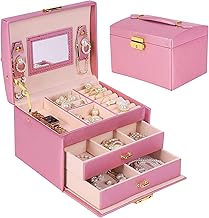 Jewelry Box for Women Girls Wife Ideal Gift, 2-5 Layer Jewelry Organizer Display Earrings Bracelets Rings Necklaces, PU Leather & Soft Velvet Lined (3-LAYER Pink02)