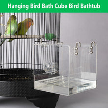 Acrylic Hanging Bird Bath for Cage Bird Bath for Inside Cage Parrot Bath for Cage Hanging Bird Bath Cube Bird Bathtub Bath No-Leak Shower Box Cage Accessory, Dual Water and Sand Washing,11x13x13cm
