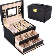 Jewelry Box for Women Girls Wife Ideal Gift, 2-5 Layer Jewelry Organizer Display Earrings Bracelets Rings Necklaces, PU Leather & Soft Velvet Lined (3-LAYER Black02)