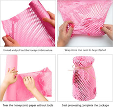 Pink Honeycomb Packaging Paper Roll Pink Bubble Wrap for Packing Paper Pink Honeycomb Packing Paper for Moving Supplies, Cost Saving, for Secure Moving,Pink,14.9