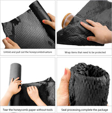 Black Honeycomb Packing Paper with Jute Twine and Fragile Stickers, Black Packing Paper Bubblewrap for Packing Material Recyclable Cushioning Wrap for Moving and Shipping, Black,14.9